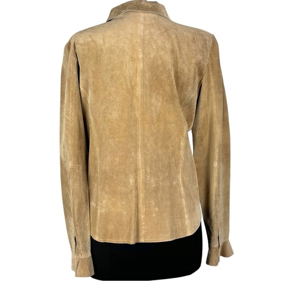 MARGARET GODFREY STYLE 8776 RUFFLE FRONT SUEDE LEATHER SNAP SHIRT JACKET SHACKET - Picture 6 of 16